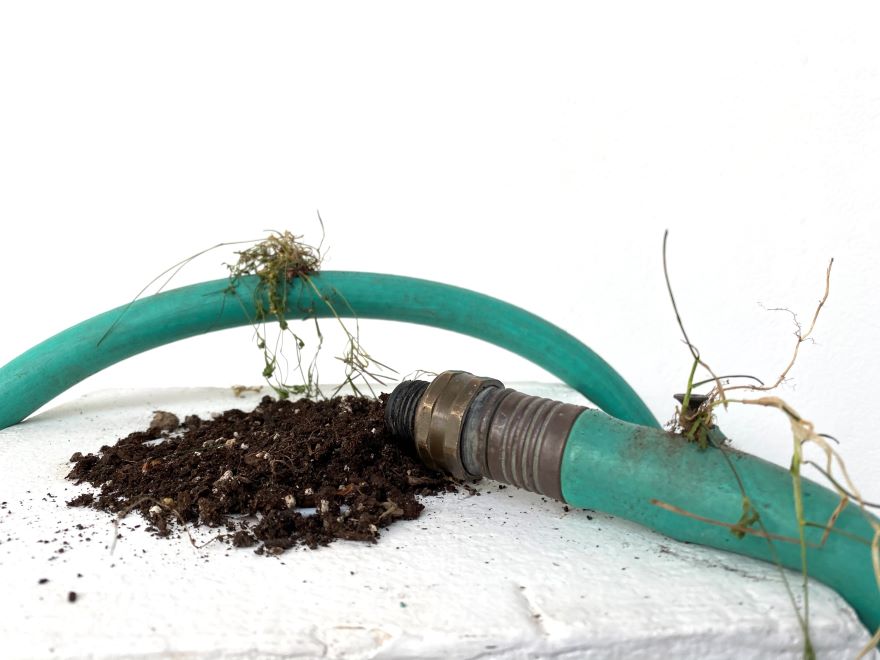 photo of a garden hose and soil