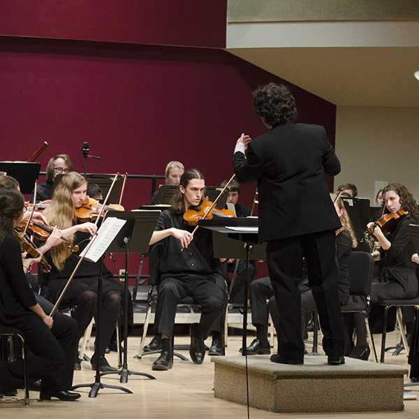 Whitman Orchestra preforming in Chism Recital Hall