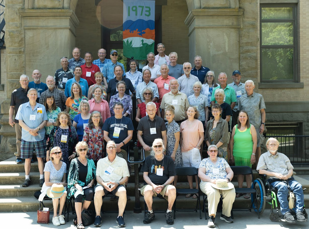 Class of 1973 group outside.