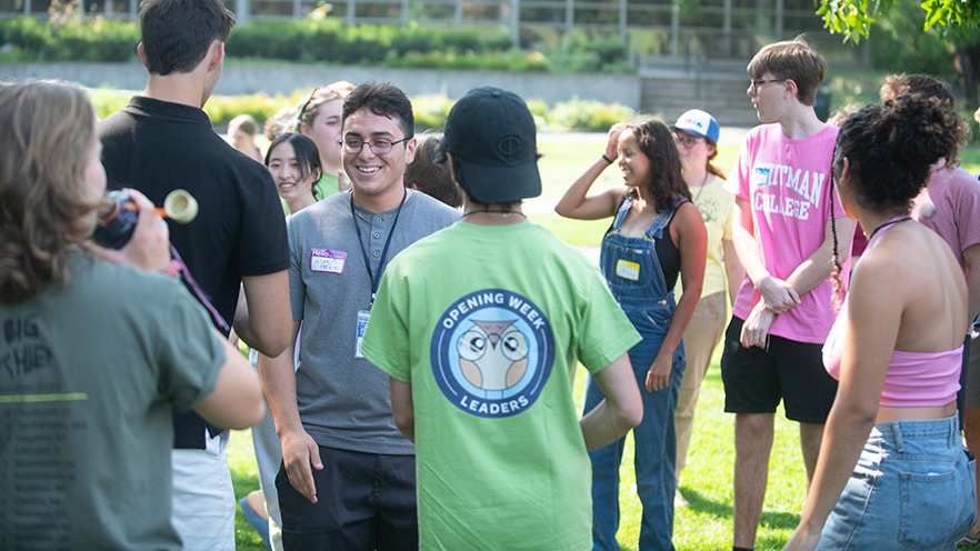 Whitman College students taking part in opening week with welcome week leaders.