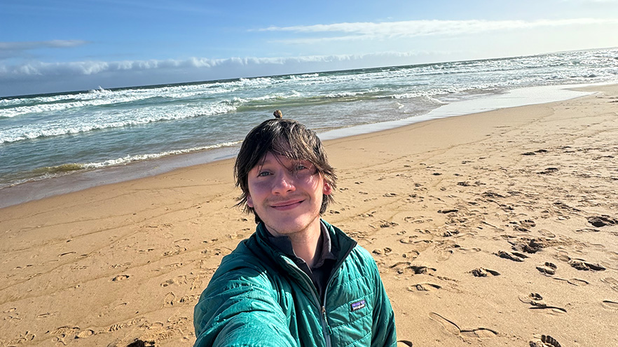 Whitman College grad Carsten Wallace enjoying the beach.
