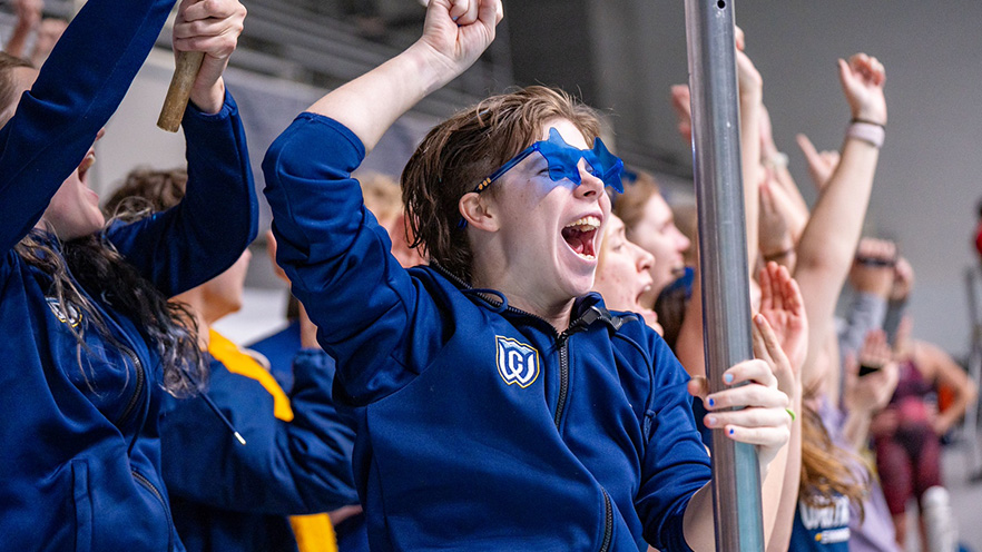Gwen Empie Whitman College graduate cheering on the Blues