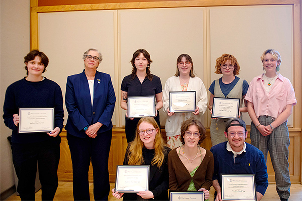 Group photo of the 2024 Hosakowa journalism awards presented by Whitman College.