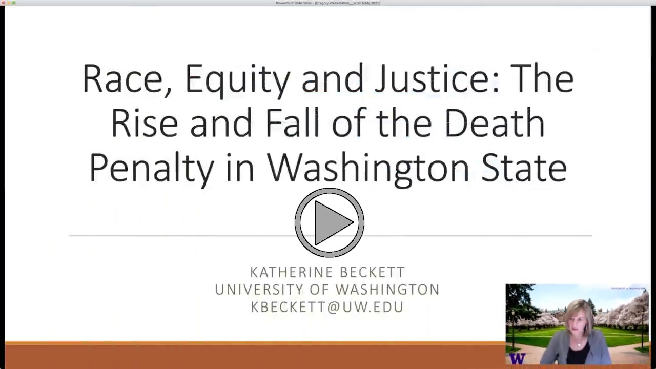 Title slide: "Race, equity and justice," with presenter's face