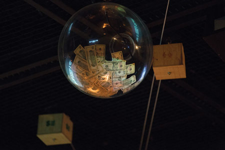 How to End Poverty dress rehearsal 3 - transparent ball full of cash