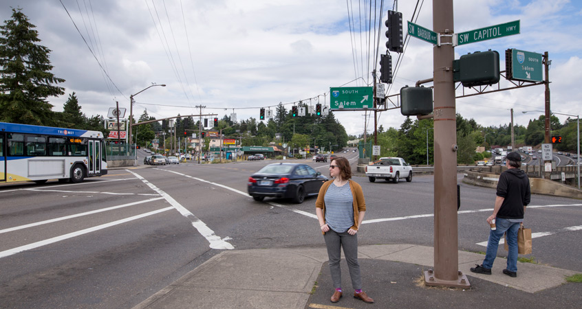 Talia Jacobson, on the corner of Barbur Blvd. and Capitol Hwy in Portland, Oregon.