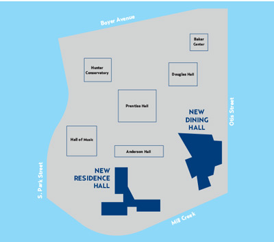 Map of new residence and dining halls on campus