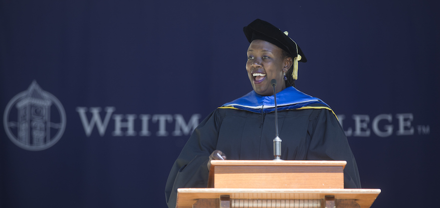 Social activist and Commencement keynote speaker Wanjiru Kamau-Rutenberg ’01 urged graduates to become a force for good in the world.
