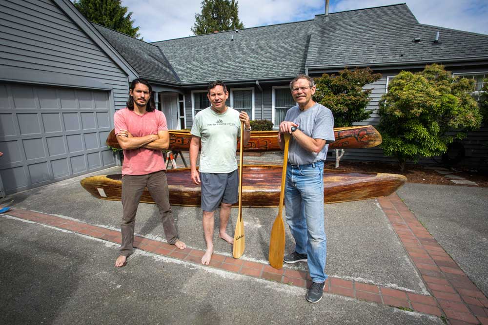Nathan, Alan and Andy Dappen pose with their canoes before their trip in 2017