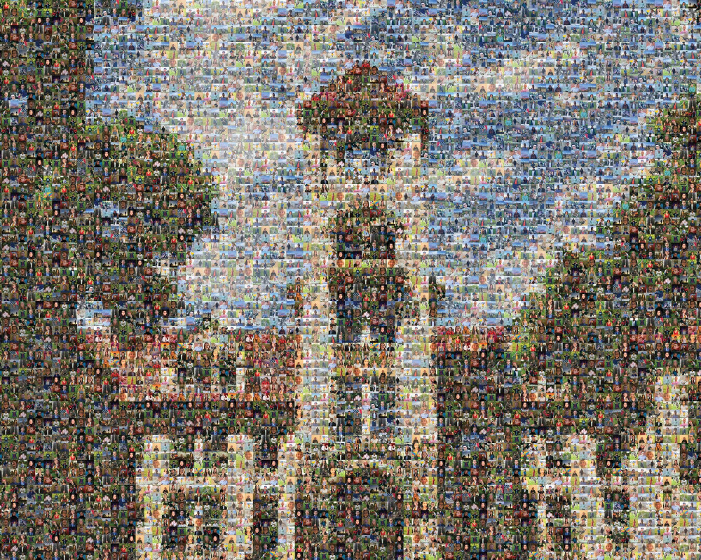 A Mosaic of Whitman College Memorial Building using the faces of graduating seniors.
