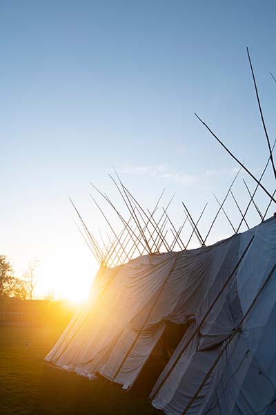 The long tent at sunrise.