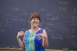 Senior Adjunct Assistant Professor of Foreign Languages &amp; Literatures (German) Susan Babilon sings the alphabet in German with her Elementary German students.