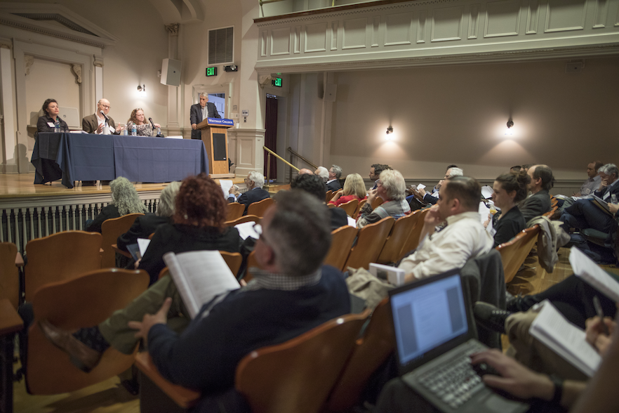 Philosophy professors and students attend a panel discussion at the 51st annual meeting of the Heidegger Circle, held at Whitman College for the first time, from March 30 to April 2.