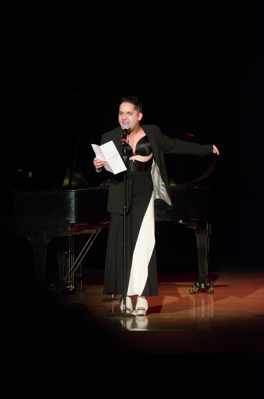 Lovato performs in the talent portion of Mr. Whitman.