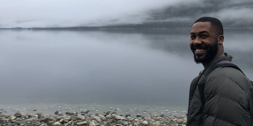 Evan Martin ’16 at Golden Ears Park in Vancouver, British Columbia, part of the “Riverdale” set. 