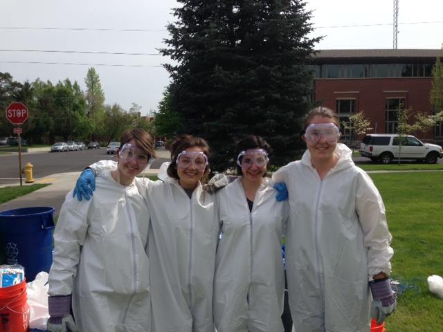 Group with goggles and suit on