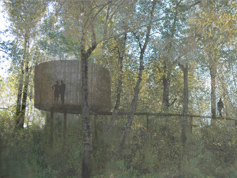 Artist rendering of bird blind at Sandy River Delta, Oregon, Maya Lin Studio, n.d.