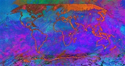 "Changing," by Alisa Singer. World map in lurid false color