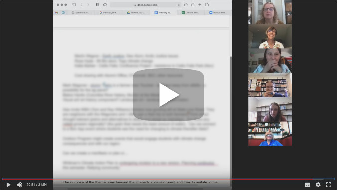 Still frame from a Zoom call among Whitman faculty