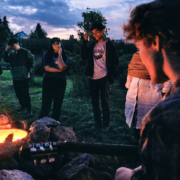 People talking outdoors.