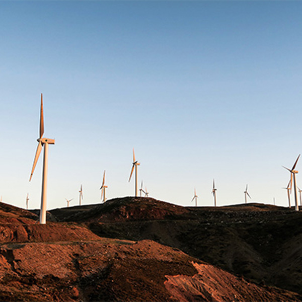 Wind turbines on the horizon.