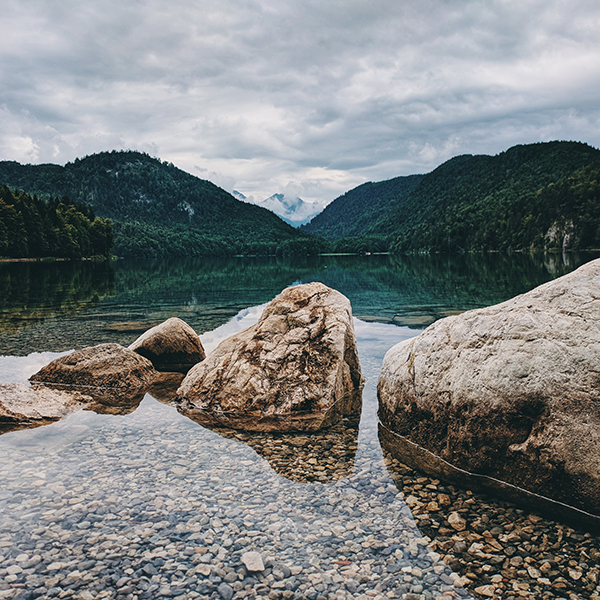 Lake with large rocks.