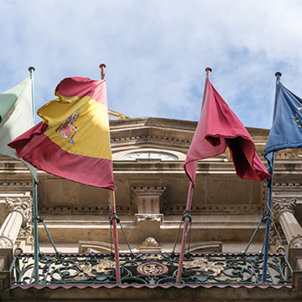 Flags outside a building