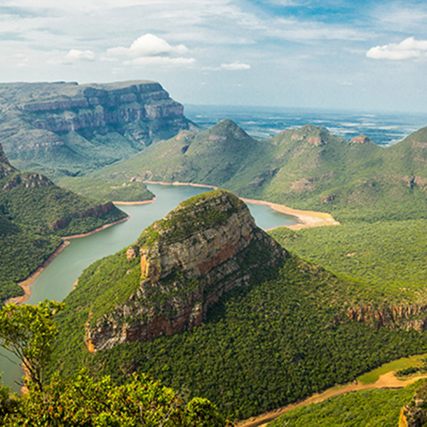 Mountains, rivers and greenery.