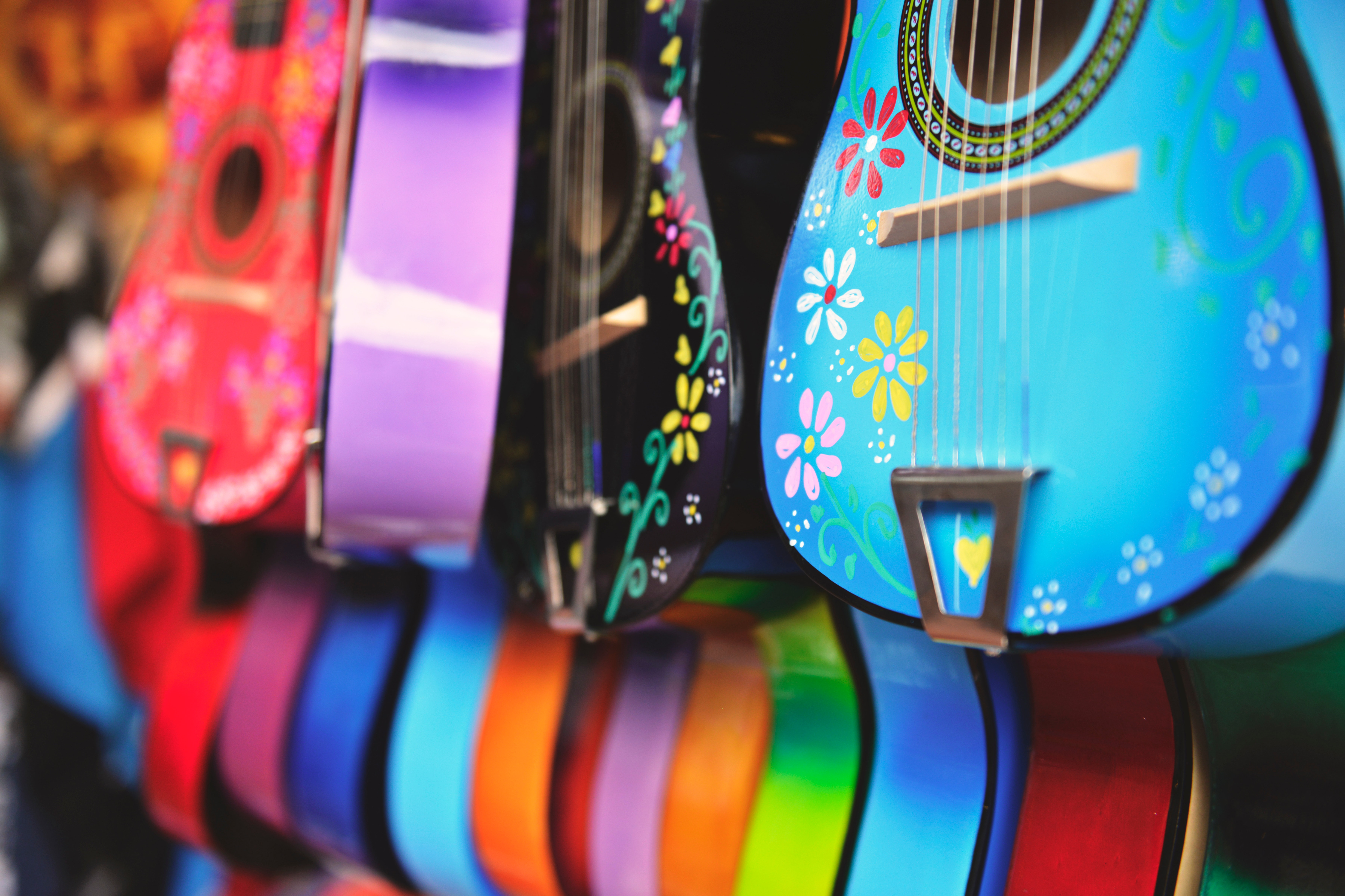 Colorful guitars.