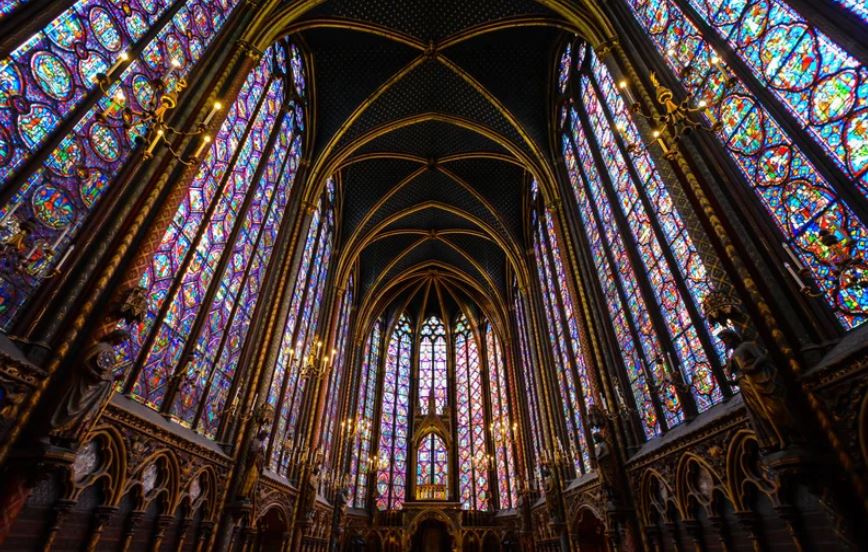 Church inside with stained glass.