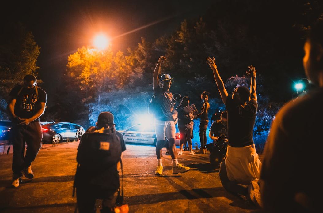 Activists at night.