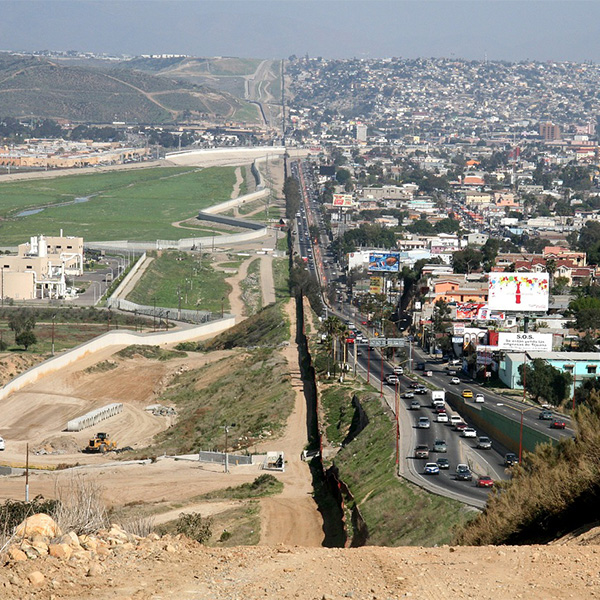 Aerial view of border wall.