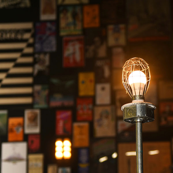 Ghost light inside the Harper Joy Theater.