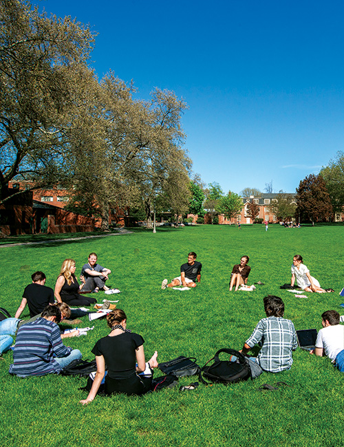 Students learning on Ankeny Field at Whitman College