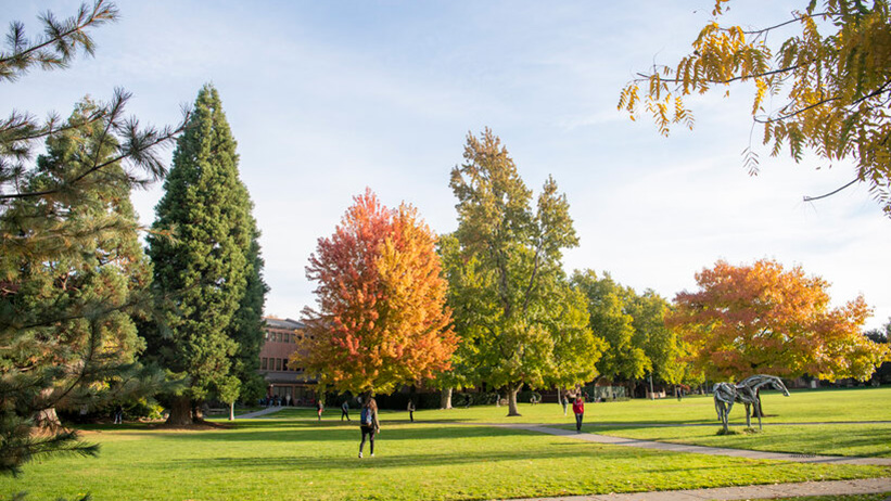 Whitman College Ankeny Field with students walking