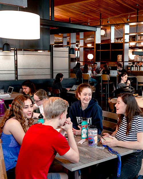 Students eat lunch in Cleveland Commons Dining Hall.