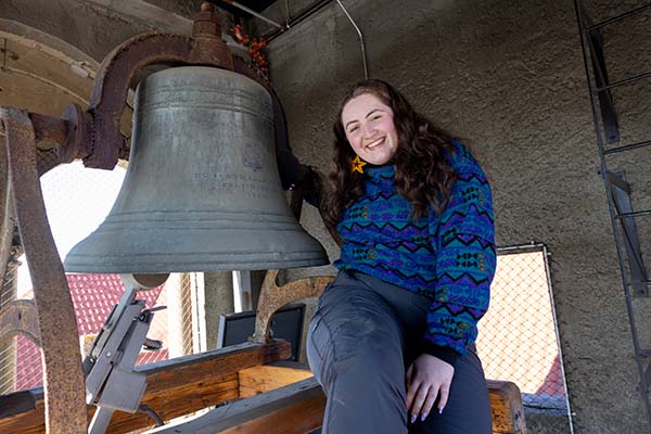 Zoe Perkins and the clock tower bell.