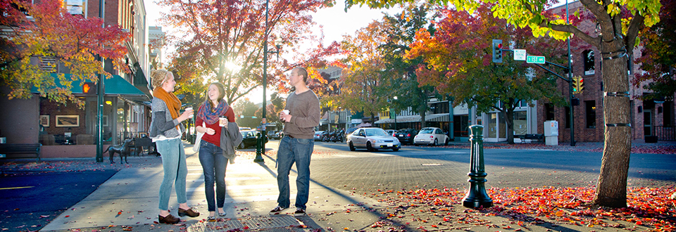 students walking on main street