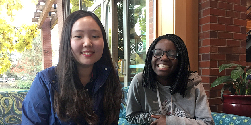 Esther Ra ’19 (on left) and Dorothy Mukasa ’19 collaborated on the production of this year’s Freedom Songs concert and zine.