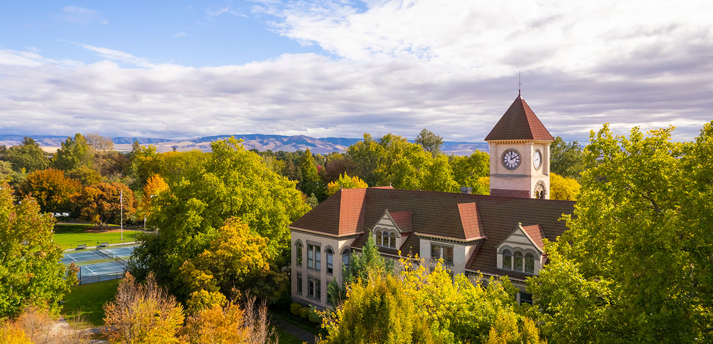 Aerial of Memorial Building and Whitman College Campus