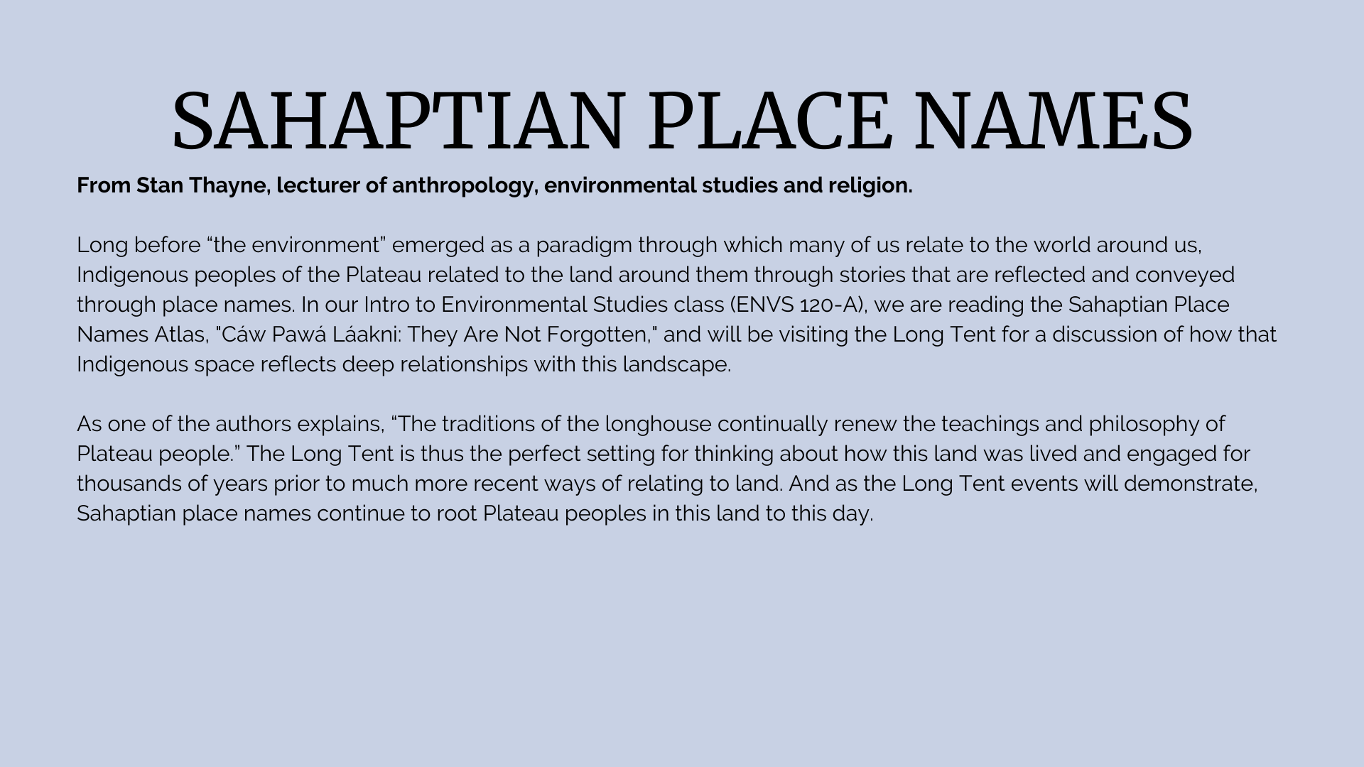 Reflection from Professor Stan Thayne on Sahaptian Place Names