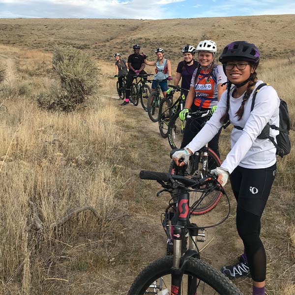 Mountain bikers on a single track trail.