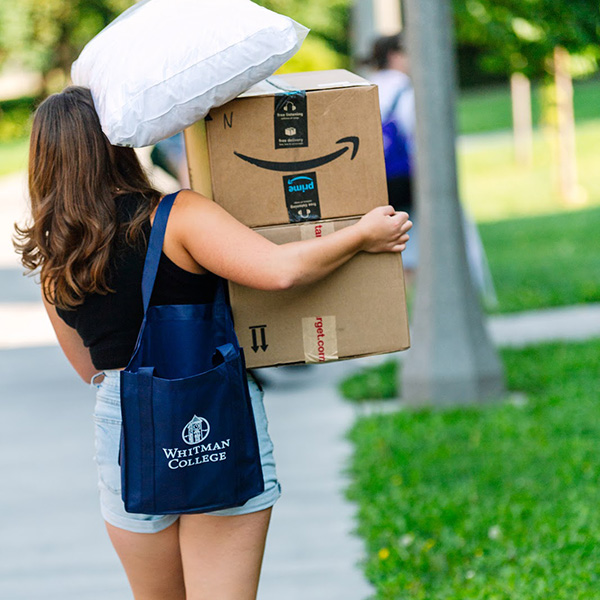 A new Whitman College student moving in to their new home.
