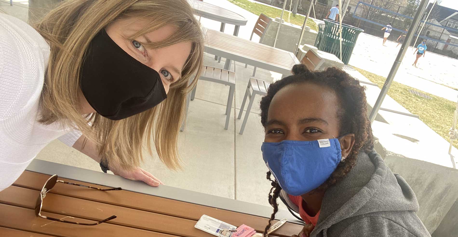 Stacy Wamuchii and Kristen Adams Gabel with Covid mask ons