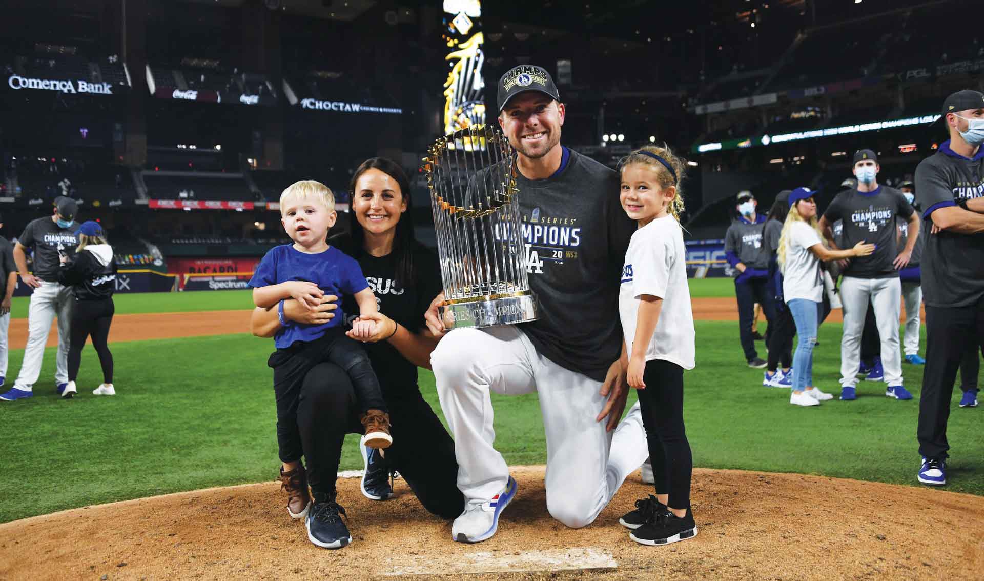 Blake Treinen with his family holding the World Series trophy