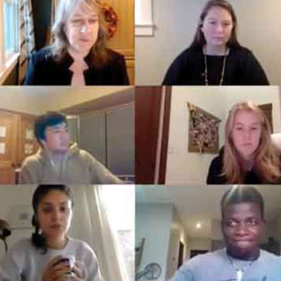Collage of students on virtual meeting.