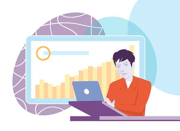 Graphic of person using a computer
