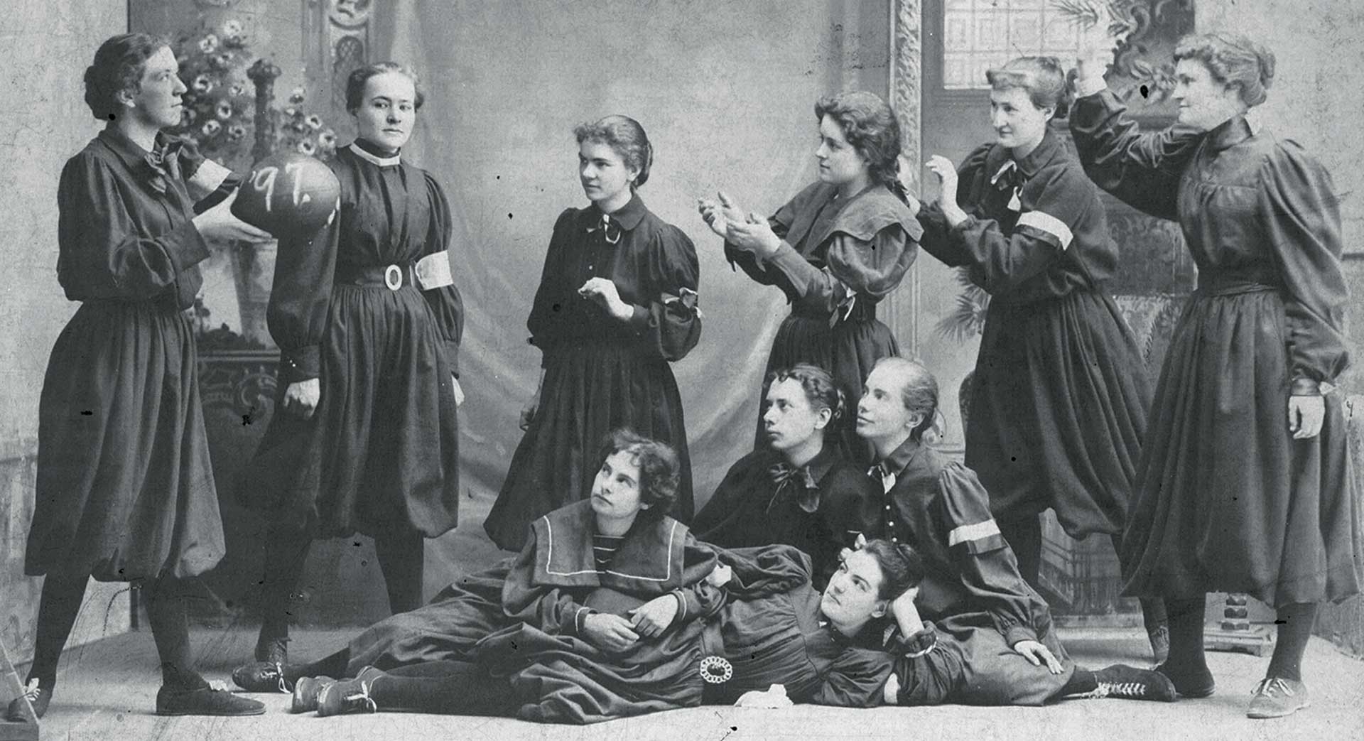 A Whitman woman's sports team from the 1800's.