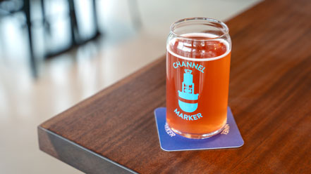 A glass of Channel Marker cider.