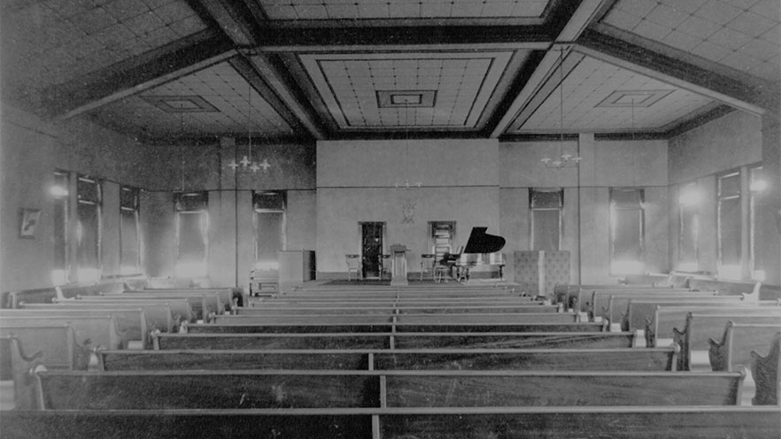 The inside of the Memorial Building chapel circa 1924.